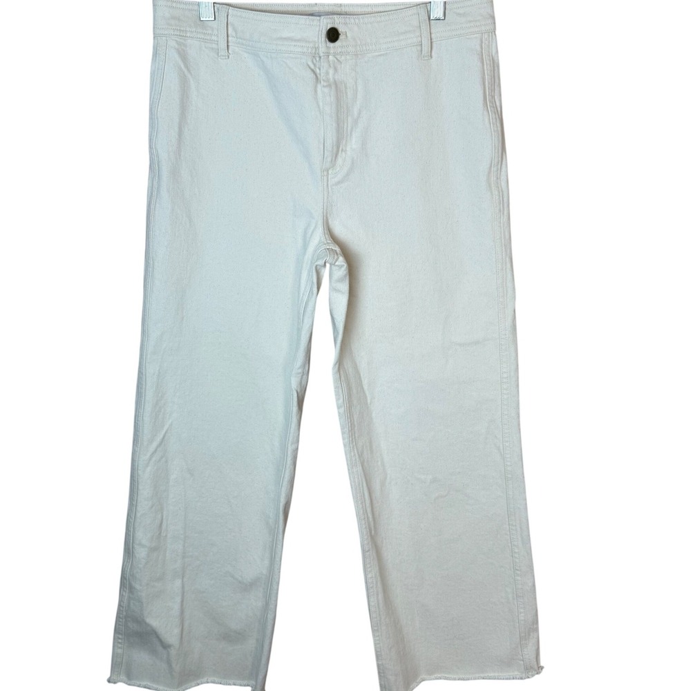Vineyard Vines Women's Cream Wide Leg Cropped Jeans Size 28‎ Frayed Hem